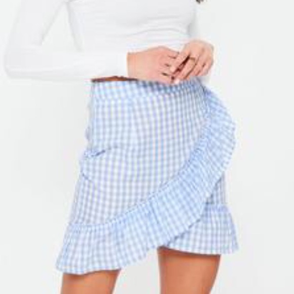 NWOT Missguided Blue Plaid Frill Detail Skirt - Picture 2 of 4